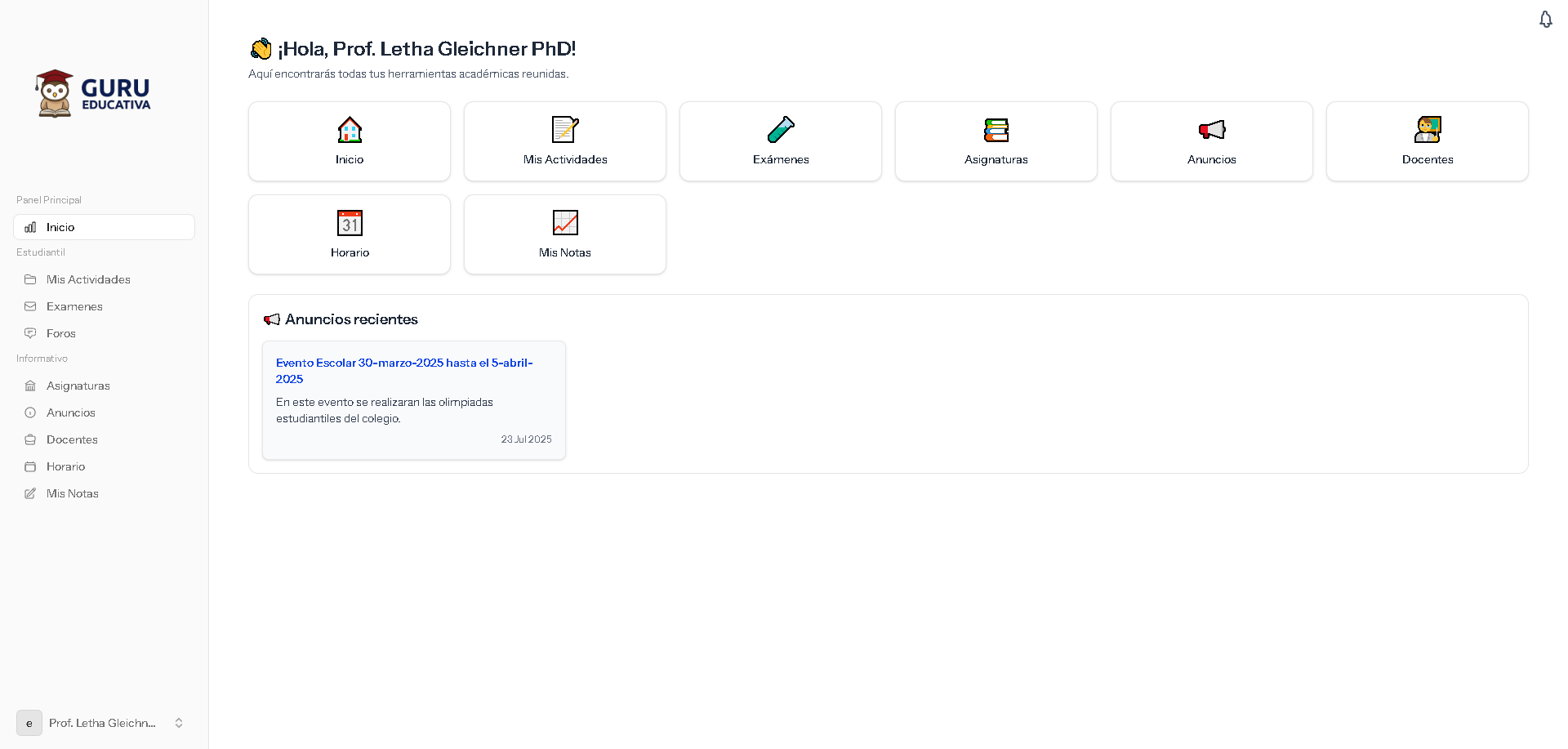 Panel Estudiante